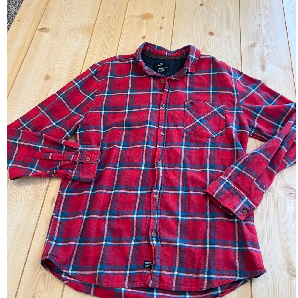 Cotton On Mens Red Plaid Flannel‎ Button Down Shirt Medium 386-ML